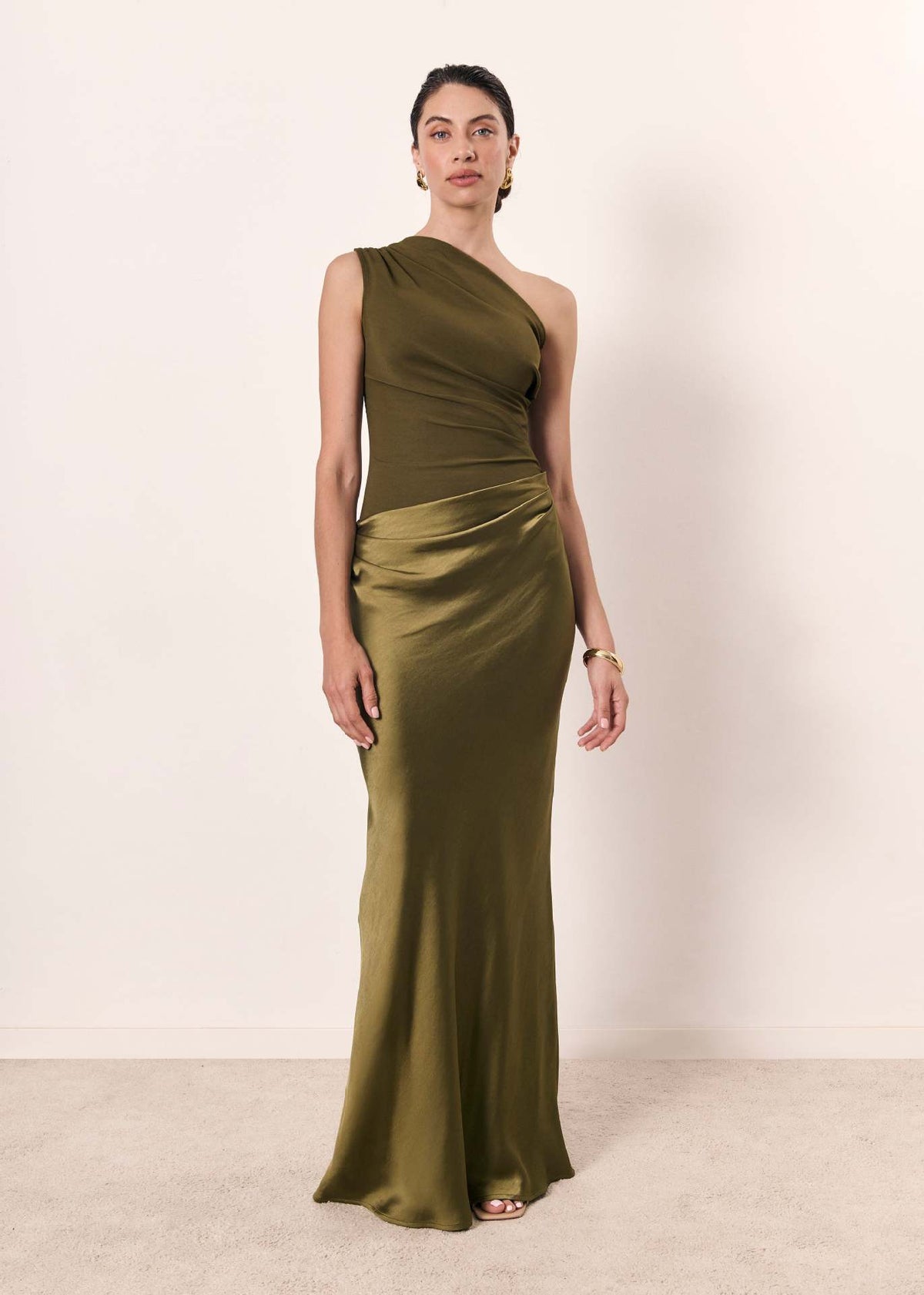 Isolde One-Shoulder Evening Dress Matcha 2