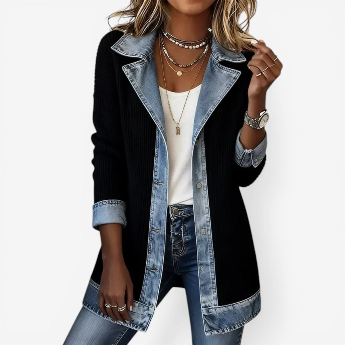 Tara Layered Denim Jacket Black 2