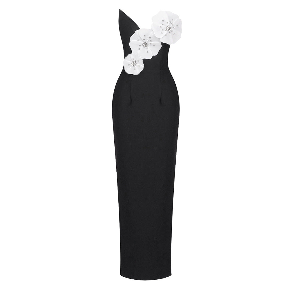 Aurelia Off-Shoulder Satin Midi Dress Black 5