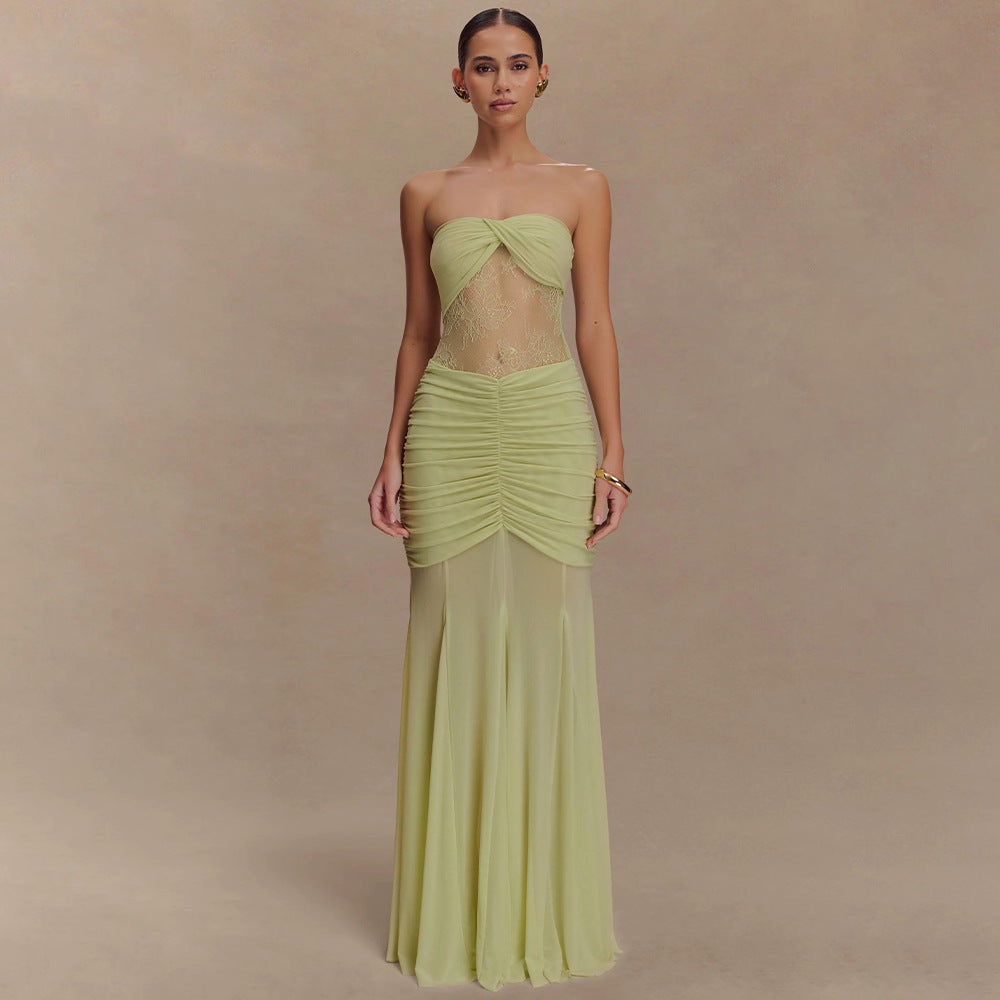 Margot Ruched Lace Maxi Dress Multi 5