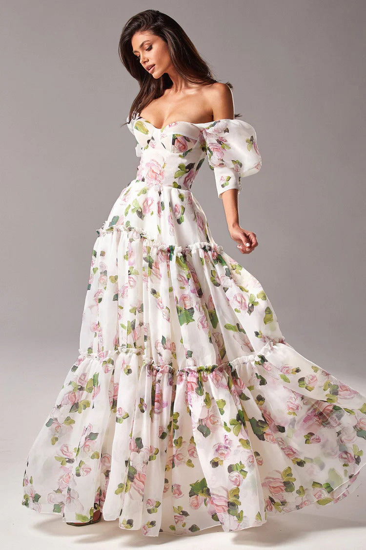 Isabelle Floral Organza Maxi Dress White 1