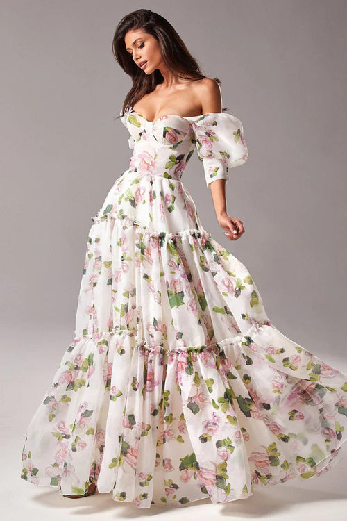Isabelle Floral Organza Maxi Dress White 1