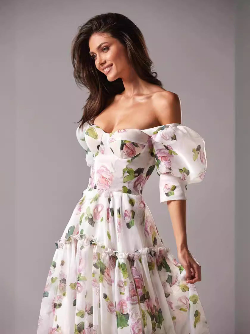 Isabelle Floral Organza Maxi Dress Blue 3