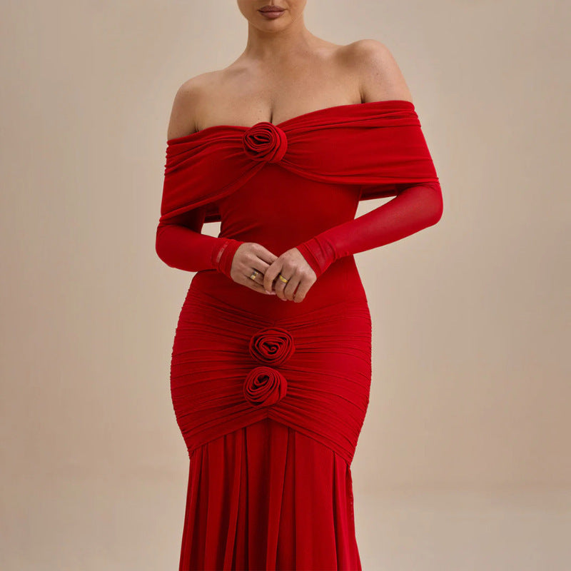 Isabelle Ruched Wrap Maxi Dress Shoulder Design 2