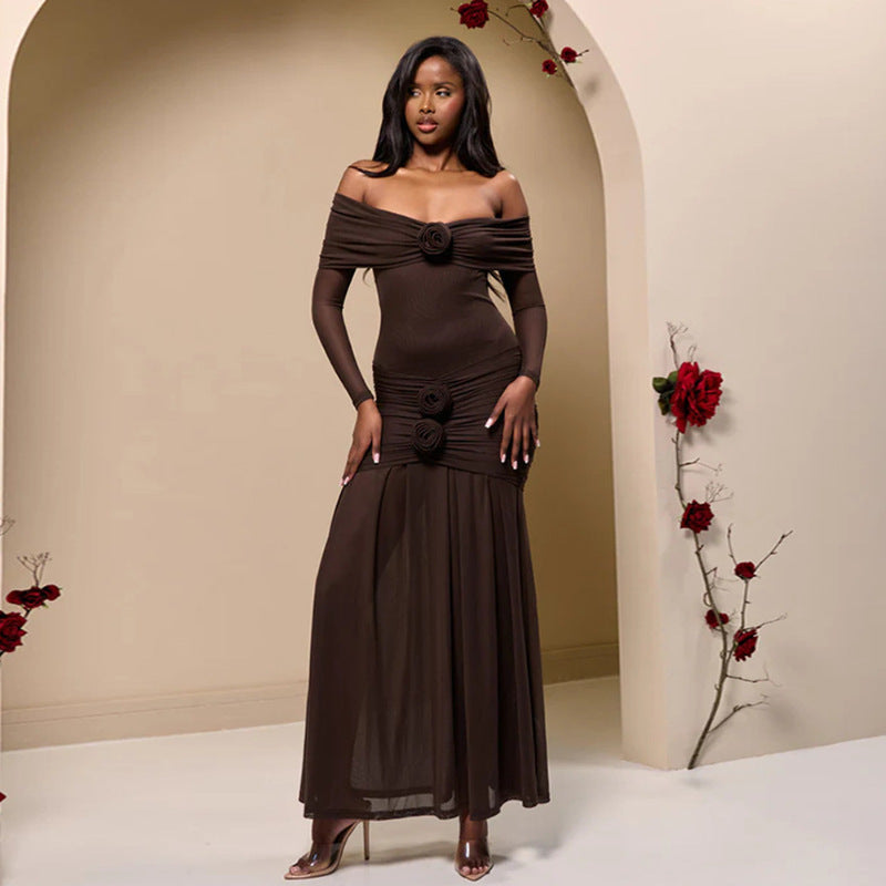 Isabelle Ruched Wrap Maxi Dress Shoulder Design 3