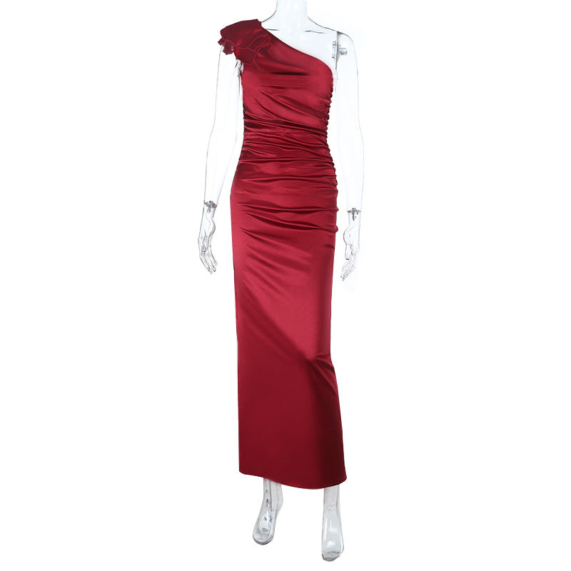 Isabelle One-Shoulder Satin Dress Multi 10