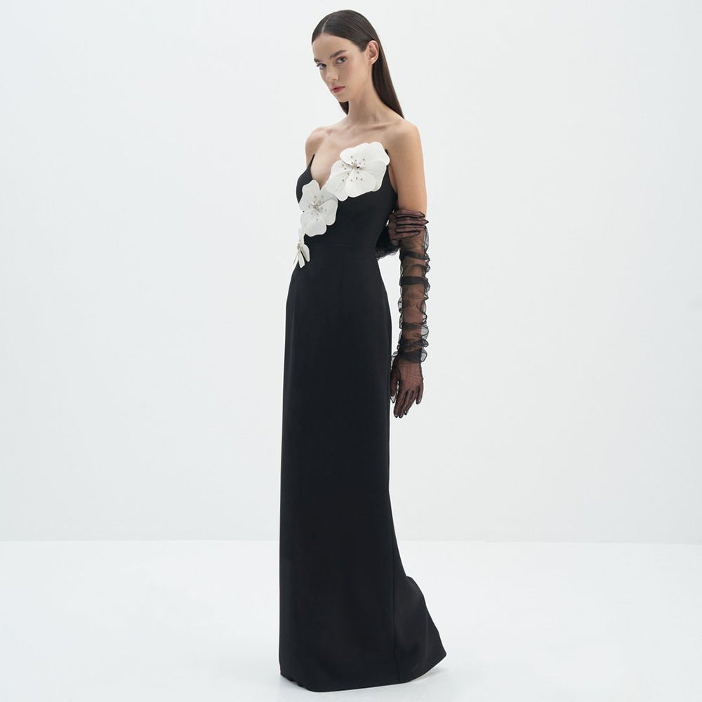 Aurelia Off-Shoulder Satin Midi Dress Black 2