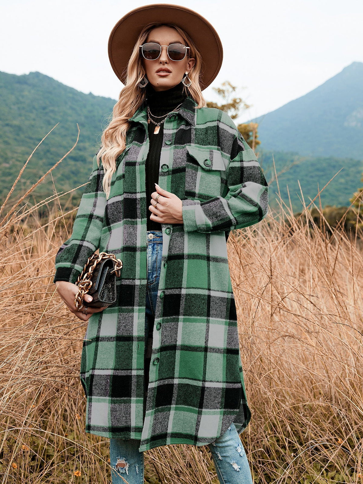 Margot Plaid Trench Coat Coral Red 7
