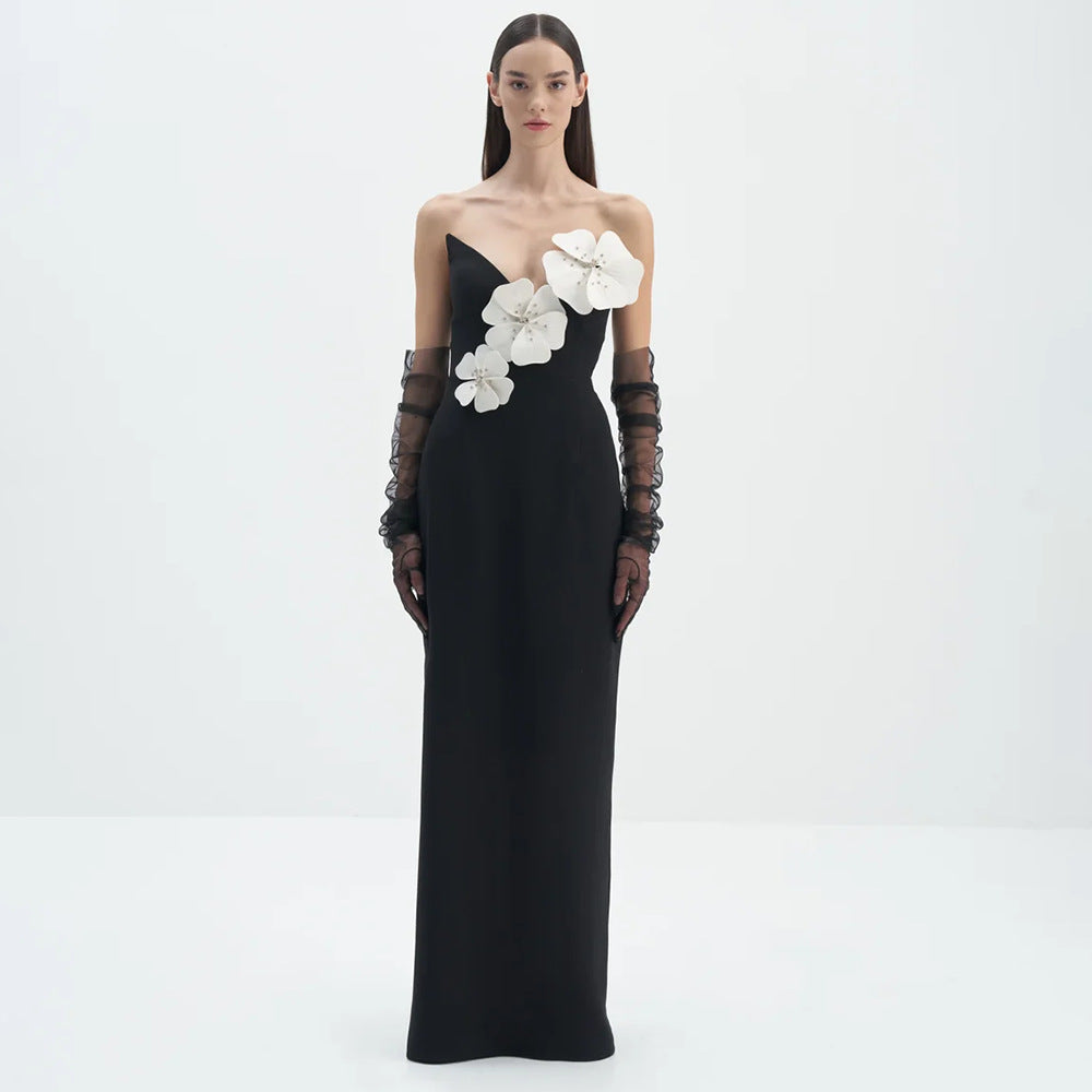 Aurelia Off-Shoulder Satin Midi Dress Black 1