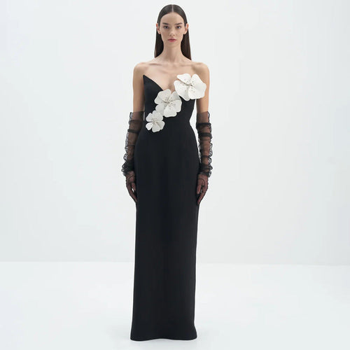 Aurelia Off-Shoulder Satin Midi Dress Black 1