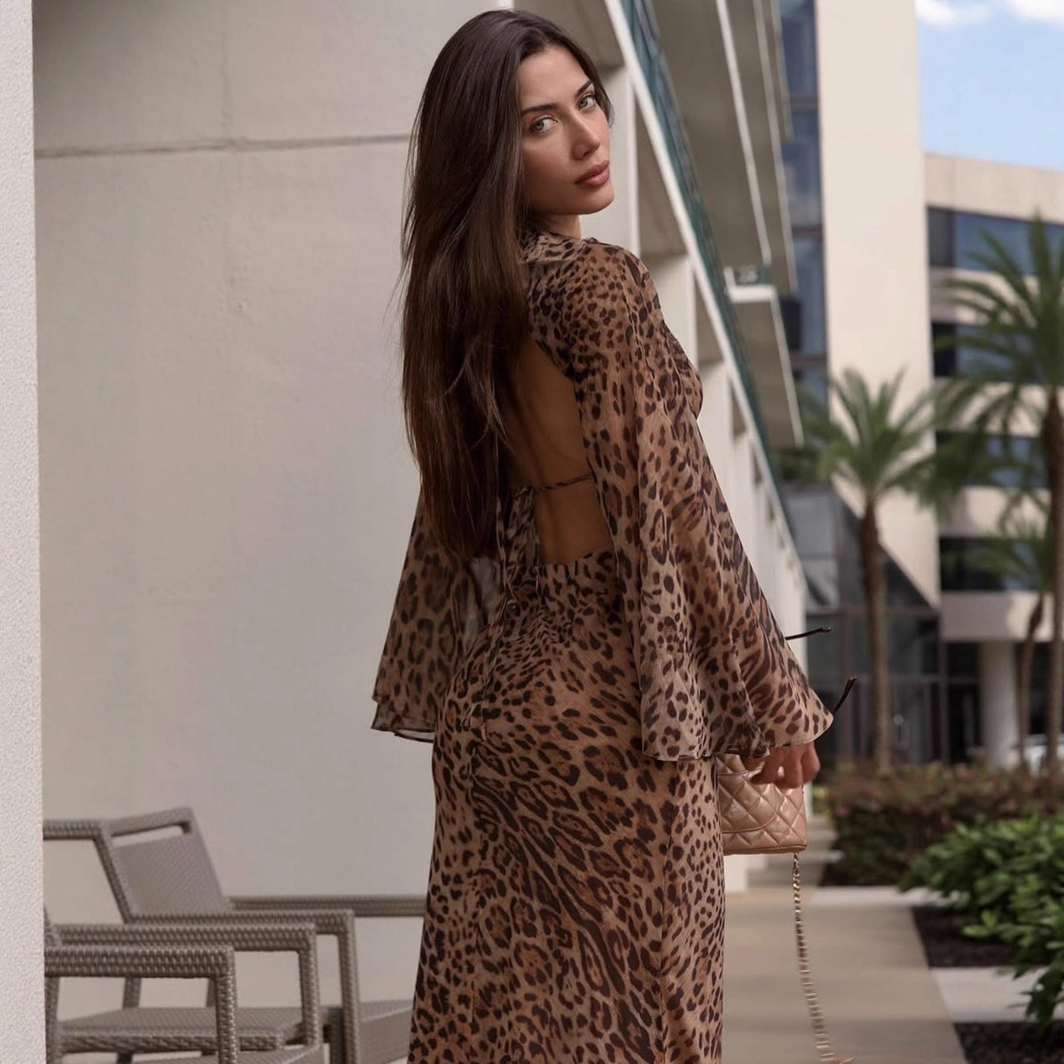 Ophelia Ruched Leopard Midi Dress Multi 2