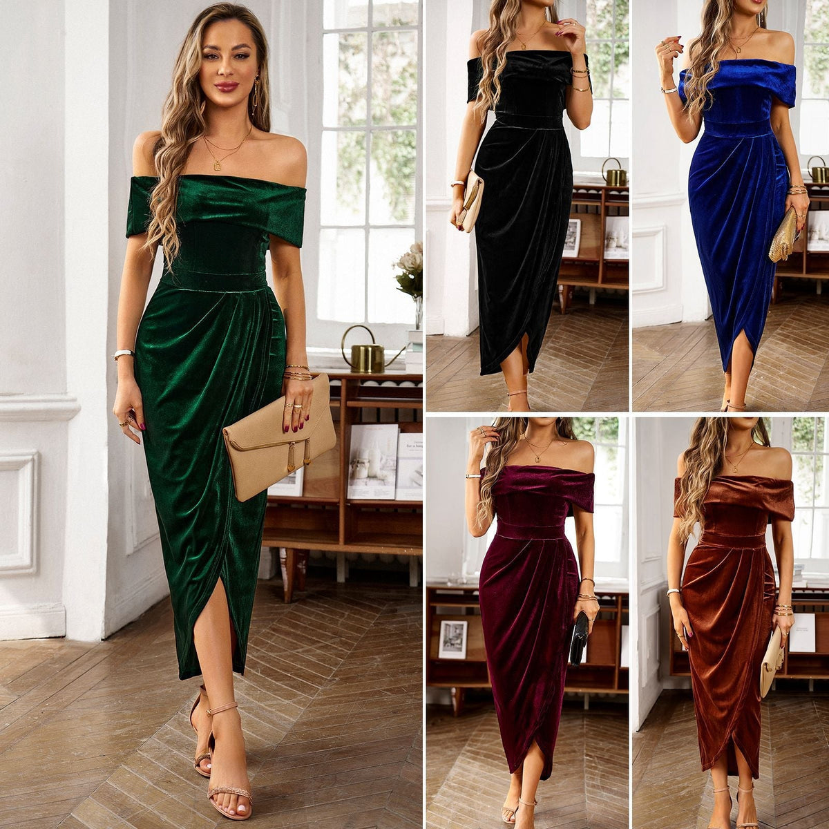 Dili Silk One-Shoulder Dress Navyblue 1