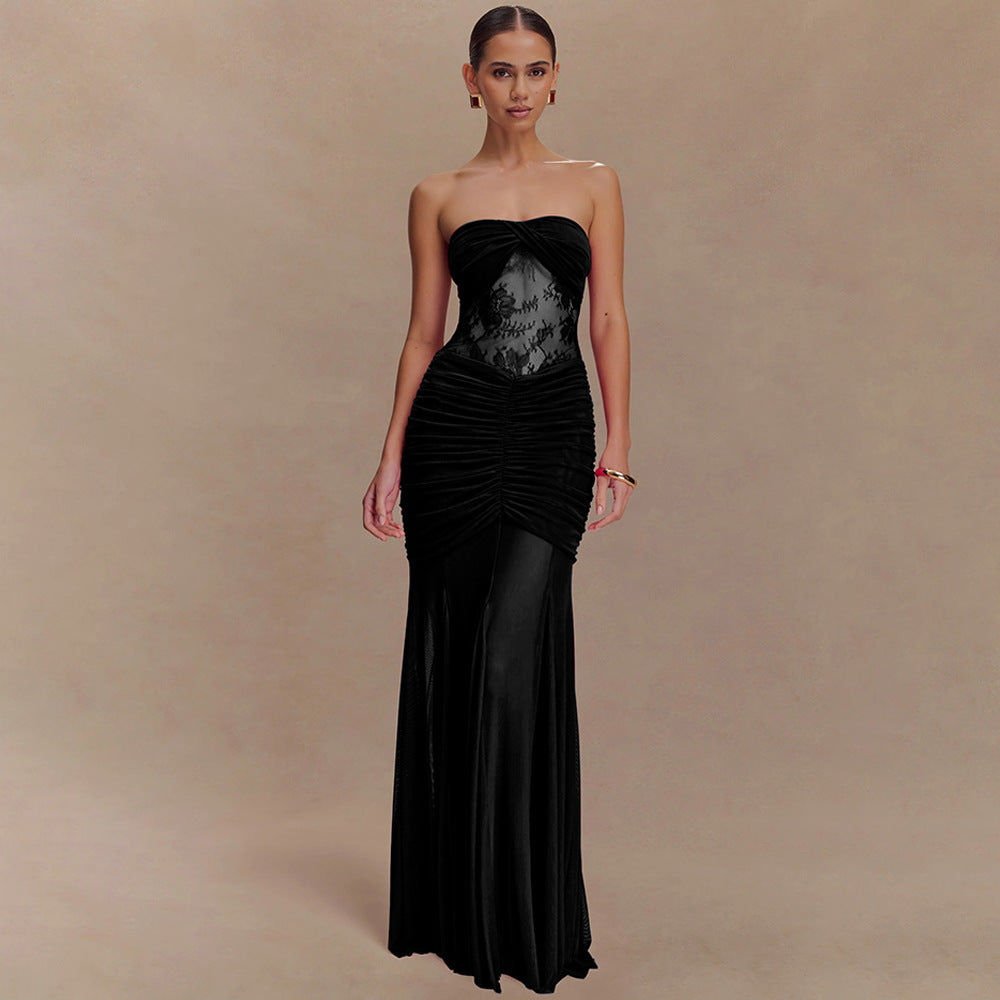 Margot Ruched Lace Maxi Dress Multi 2