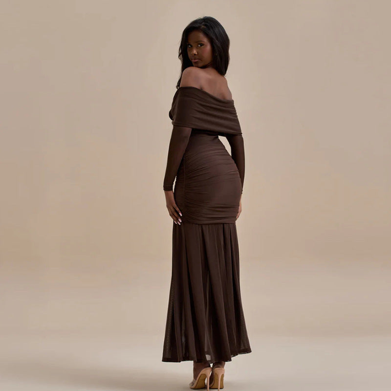 Isabelle Ruched Wrap Maxi Dress Shoulder Design 4