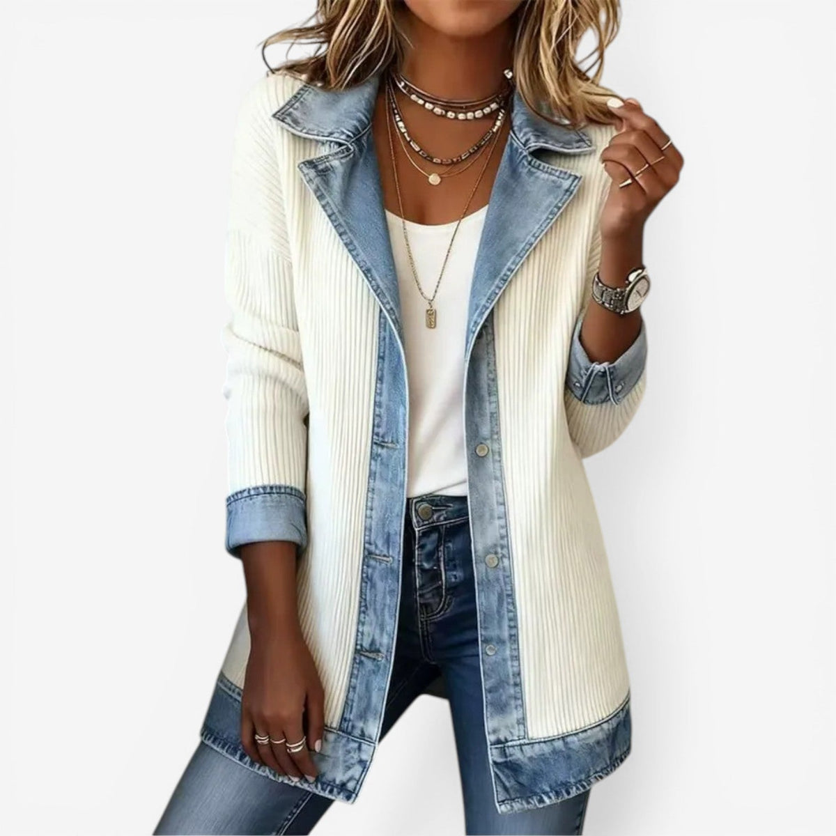 Tara Layered Denim Jacket Red 1