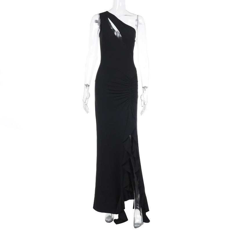 Valentina Asymmetrical Ruched Maxi Dress Multi 10