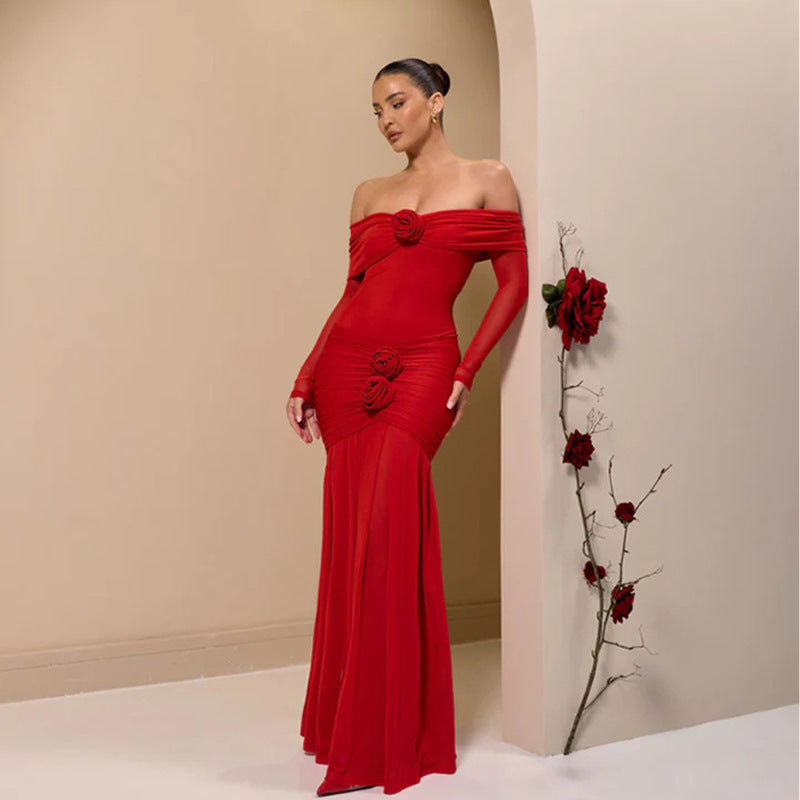 Isabelle Ruched Wrap Maxi Dress Shoulder Design 1