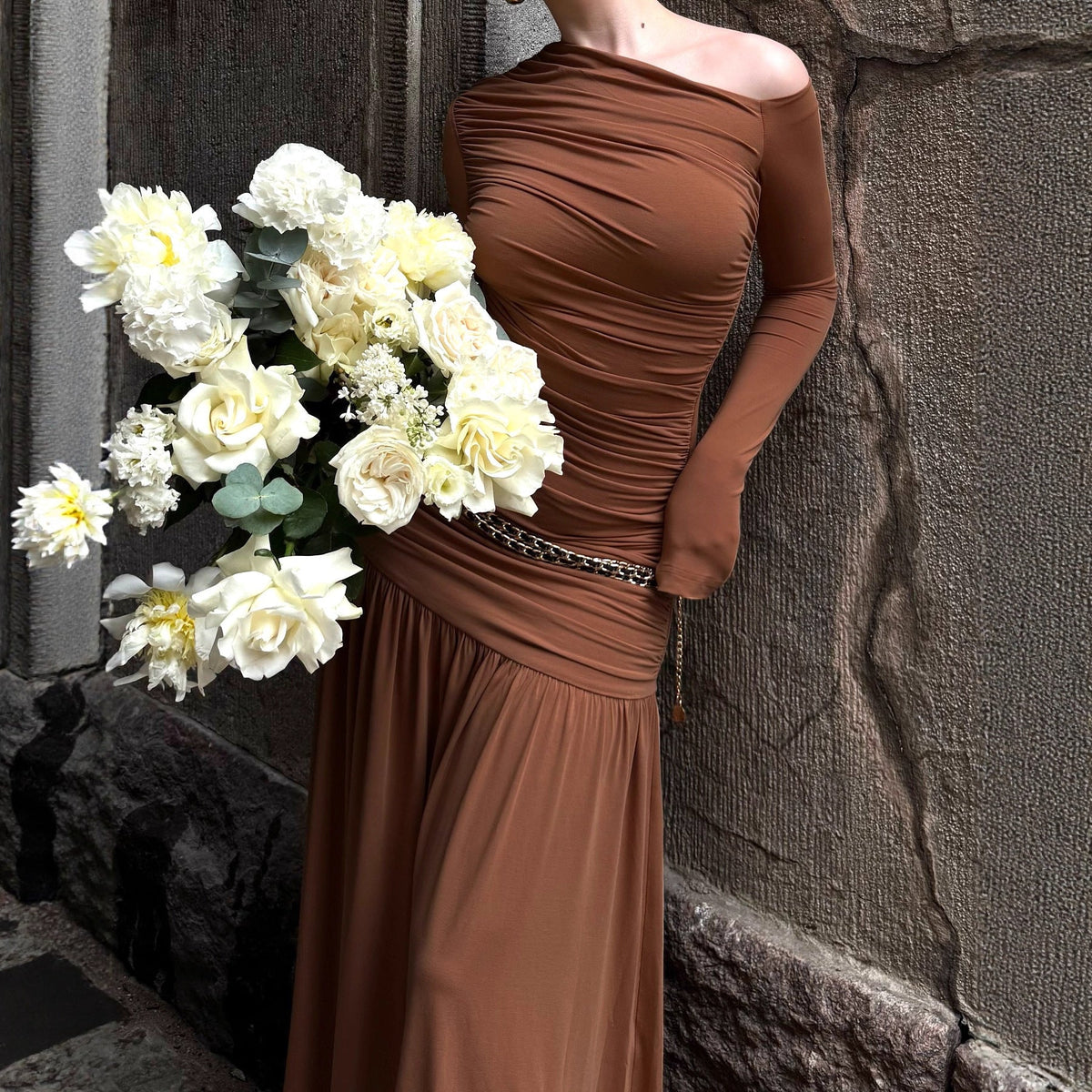 Valentina Asymmetrical Ruched Maxi Dress Multi 3