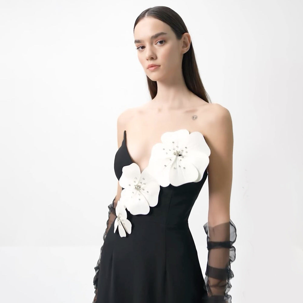 Aurelia Off-Shoulder Satin Midi Dress Black 4