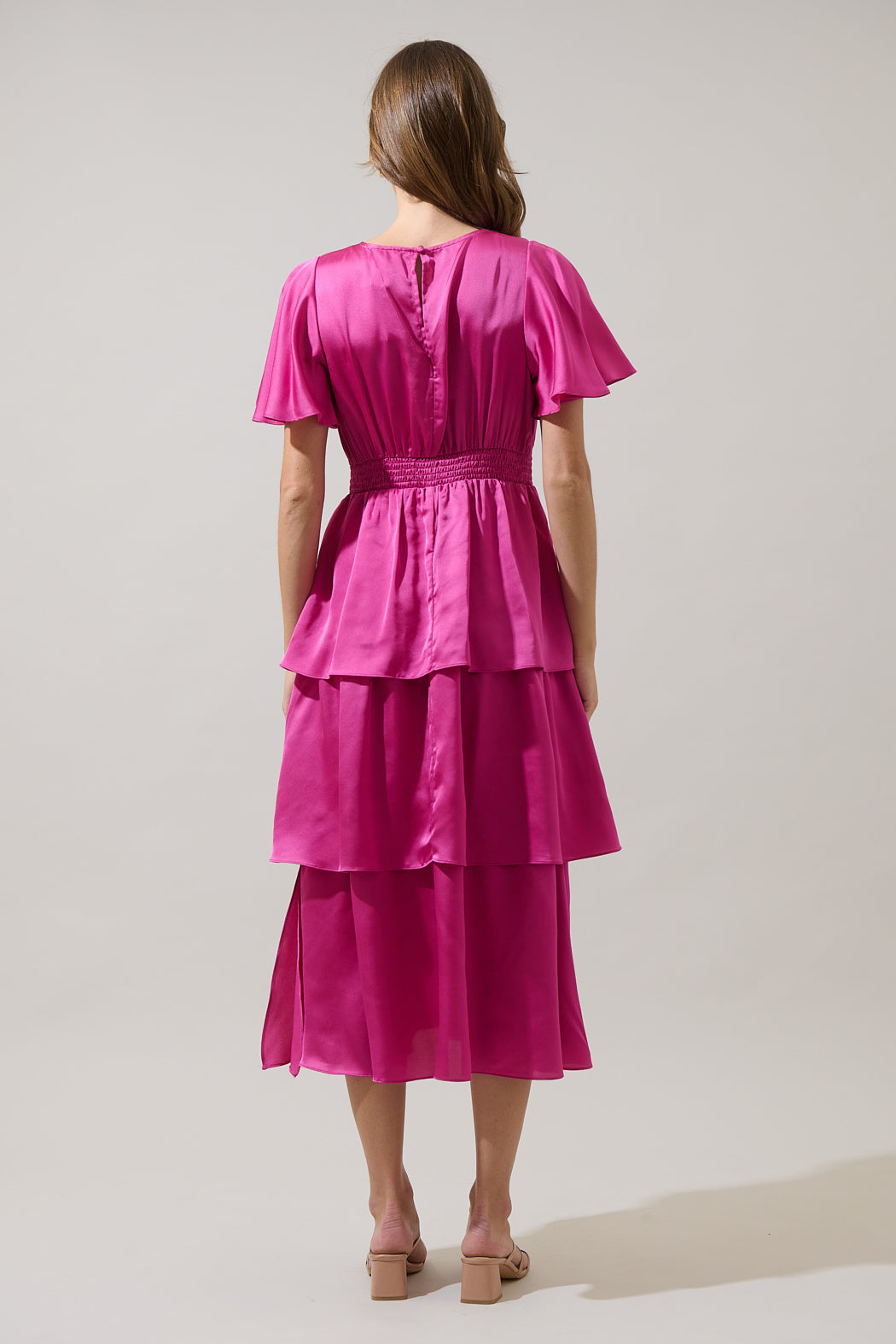 Mendice Satin Tiered Midi Dress BLACK 3