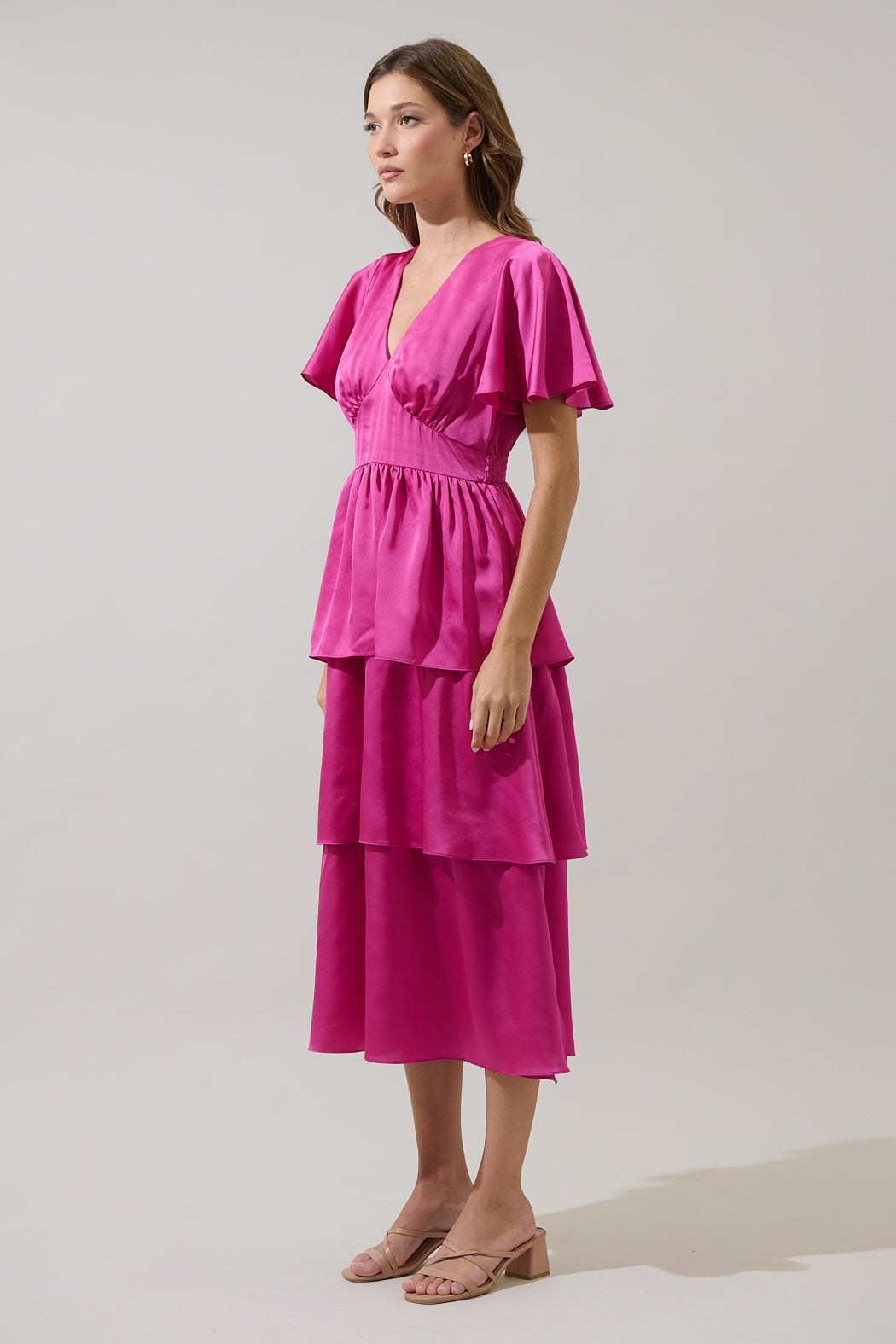 Mendice Satin Tiered Midi Dress BLACK 4