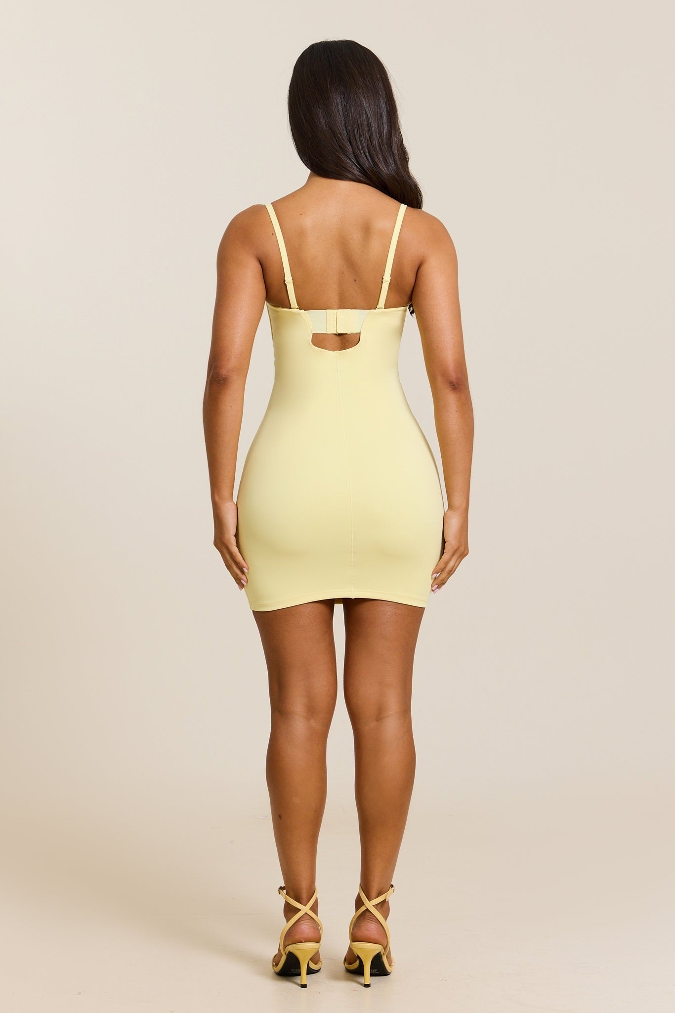 Evangeline Sculpted Mini Dress in Blush Yellow 4