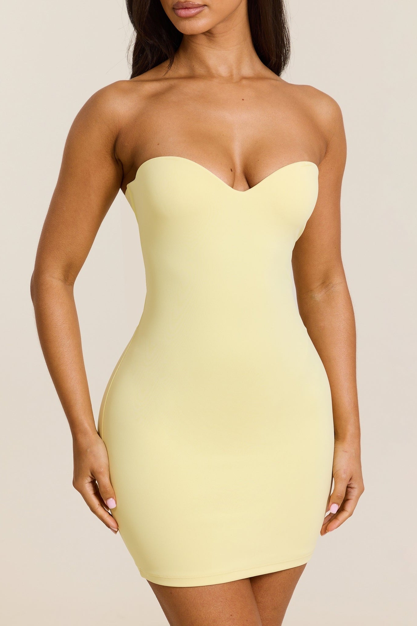 Evangeline Sculpted Mini Dress in Blush Yellow 5