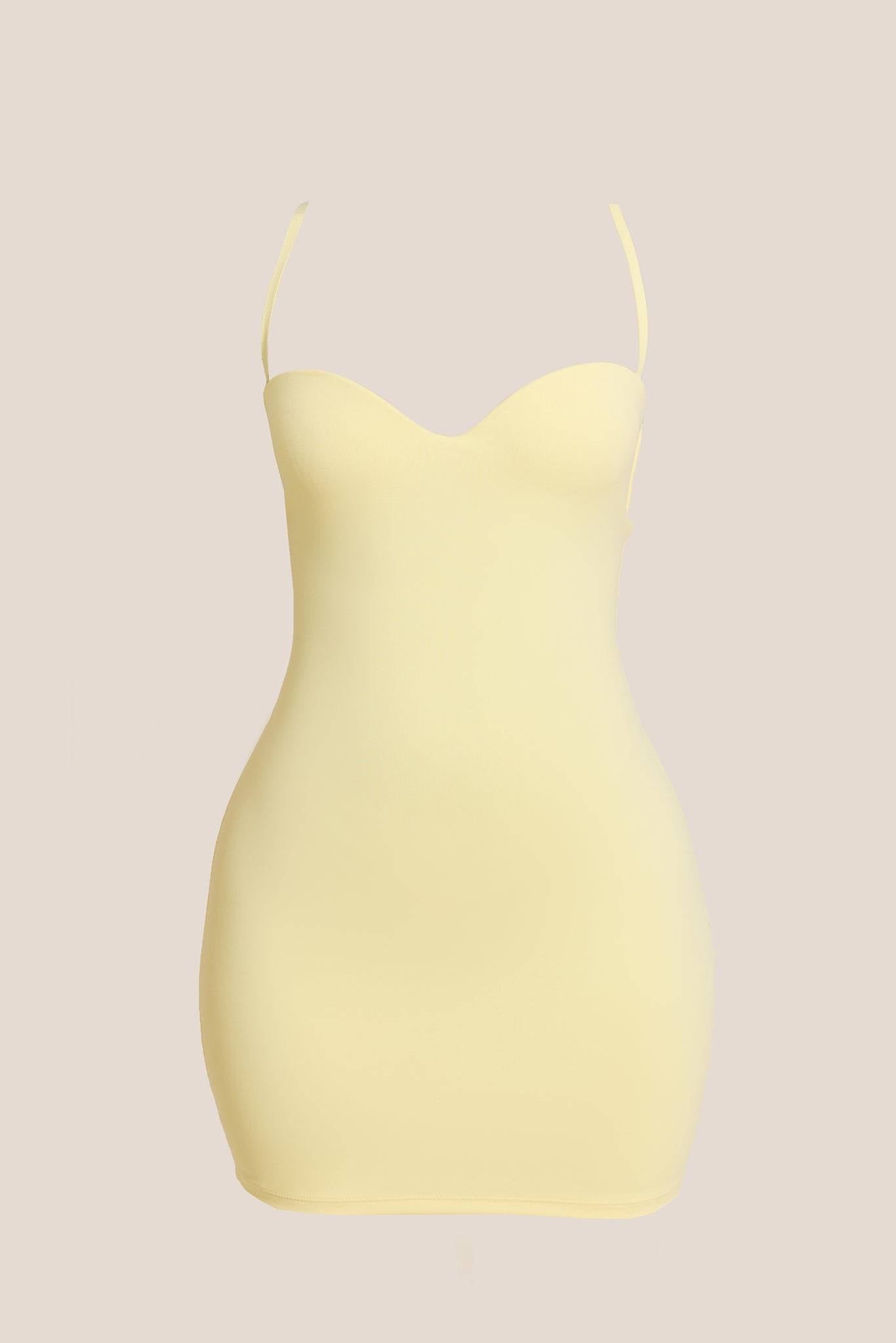 Evangeline Sculpted Mini Dress in Blush Yellow 6