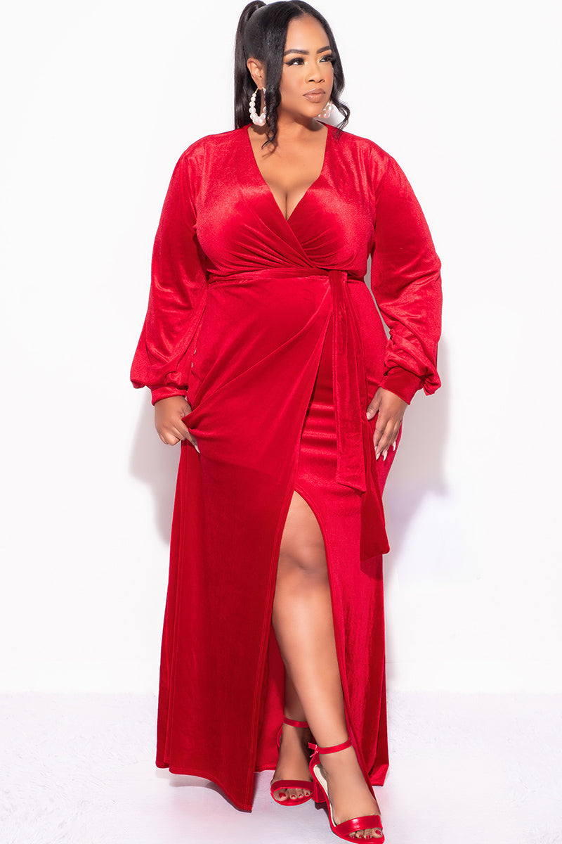 Valentina Velvet Wrap Maxi Dress Red Velvet 2