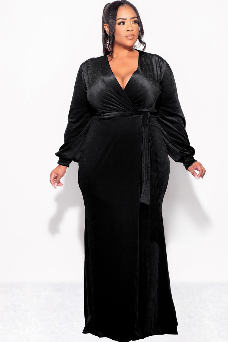 Valentina Velvet Wrap Maxi Dress Black Velvet 2
