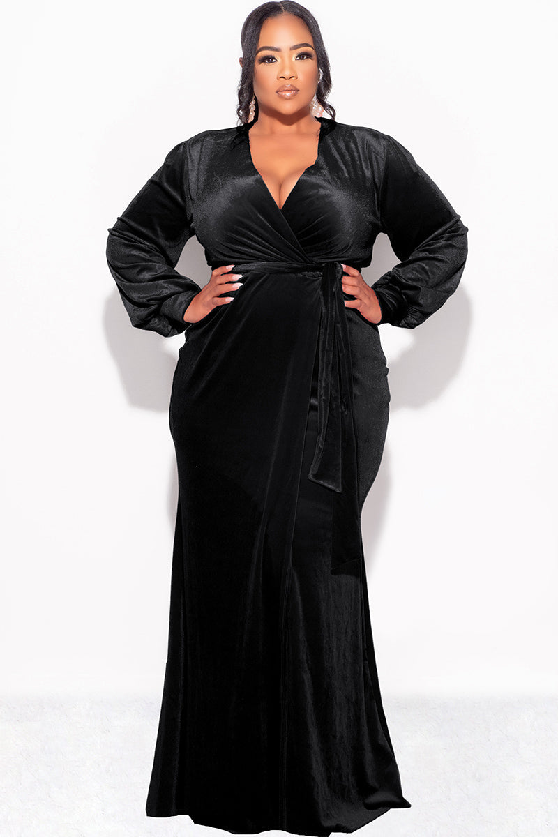 Valentina Velvet Wrap Maxi Dress Black Velvet 1