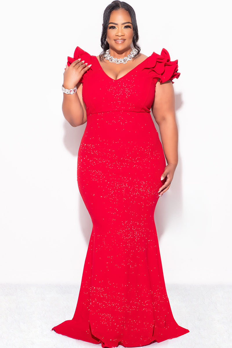 Ophelia Glitter Gown with Layered Sleeves Glitter Red Fabric 6