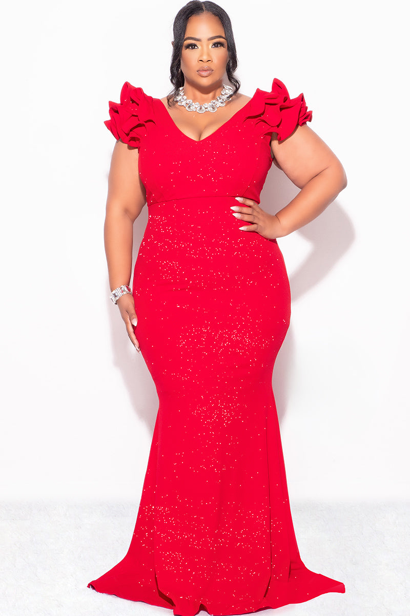 Ophelia Glitter Gown with Layered Sleeves Glitter Red Fabric 5