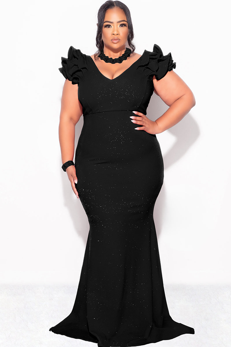 Ophelia Glitter Gown with Layered Sleeves Black 5
