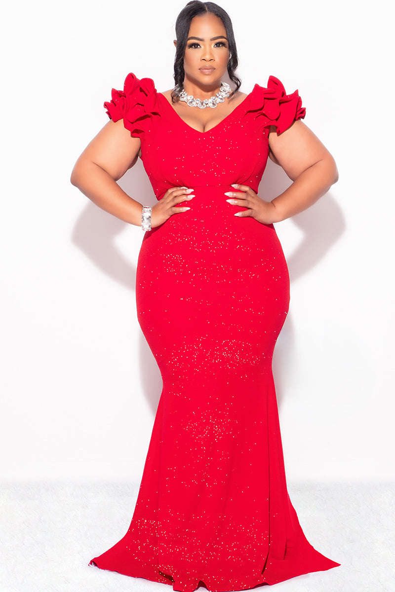 Ophelia Glitter Gown with Layered Sleeves Glitter Red Fabric 4