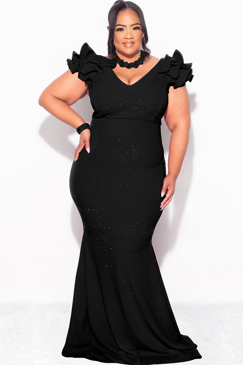 Ophelia Glitter Gown with Layered Sleeves Black 6