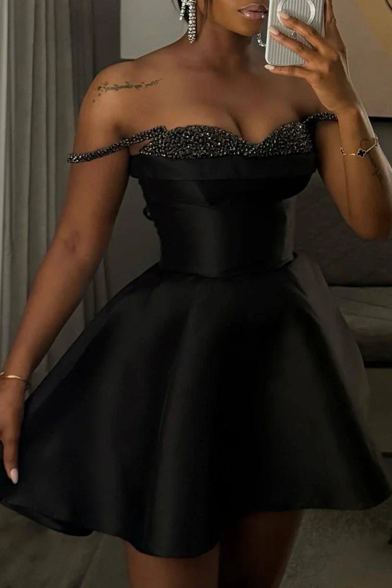 Valentina Satin A-Line Dress Black 3