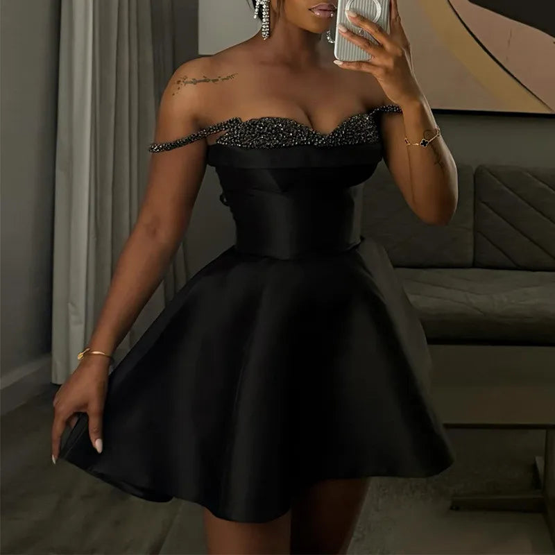 Valentina Satin A-Line Dress Black 8