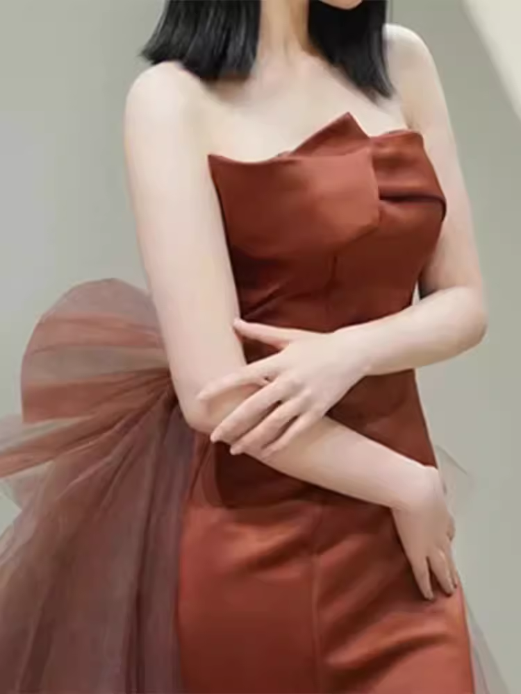 Valentina Mermaid Maxi Dress in Chocolate RED 5
