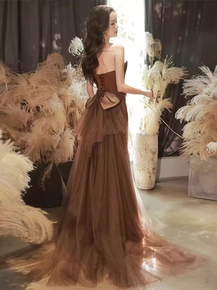 Valentina Mermaid Maxi Dress in Chocolate WHITE 4