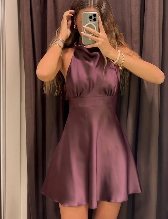 Vivienne A-Line Satin Halter Dress Custom Color(Add Your Color On ”Order special instructions“ ） 1
