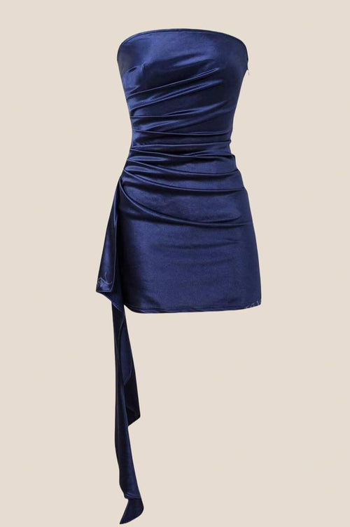 Margot Satin Strapless Cocktail Dress Navy 1