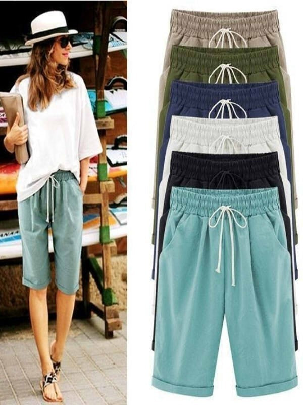 Isabelle Linen Shorts with Sash Navy Blue 1