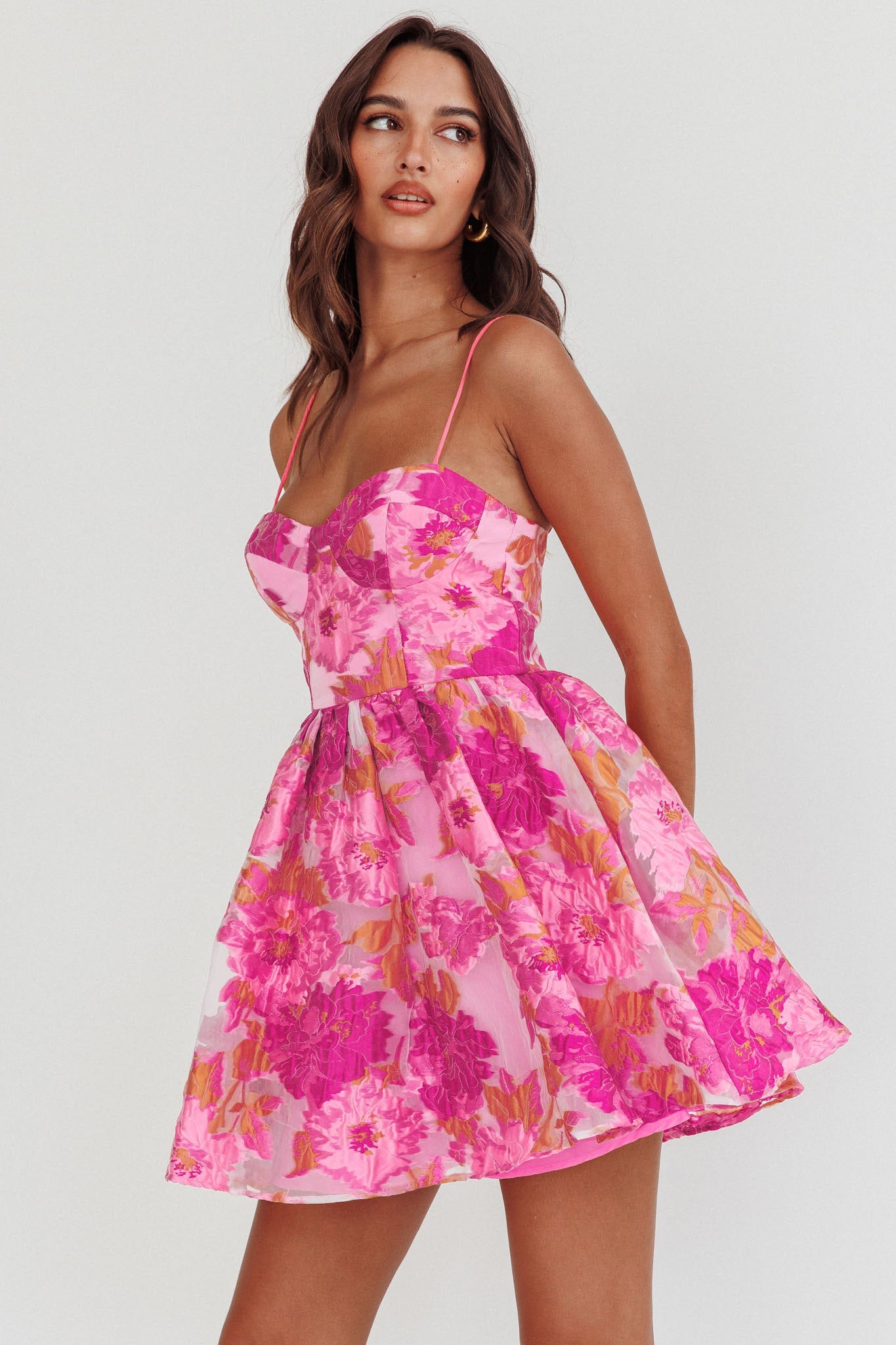 Belle Enchanted Jacquard Mini Dress in Pink 1