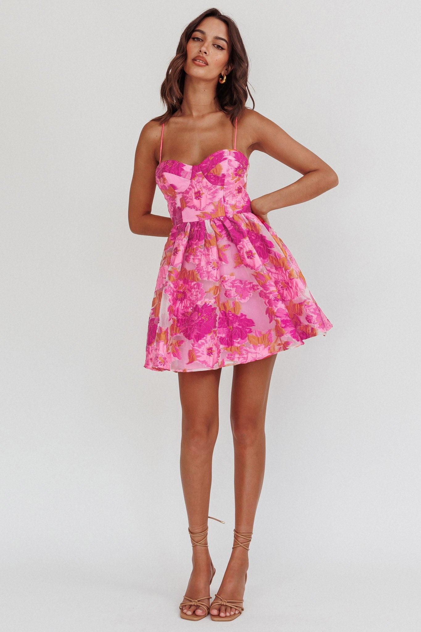 Belle Enchanted Jacquard Mini Dress in Pink 3