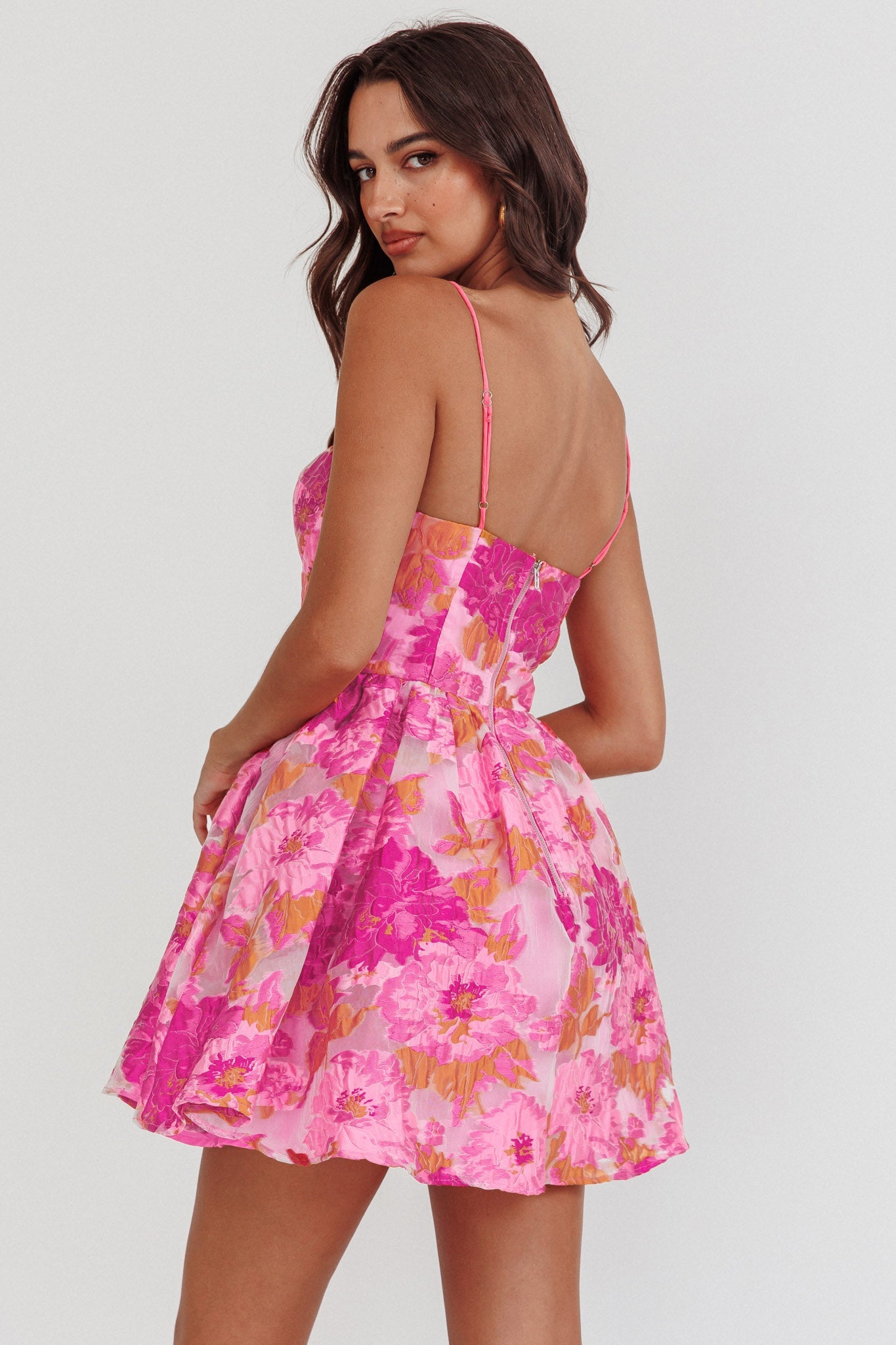 Belle Enchanted Jacquard Mini Dress in Pink 4