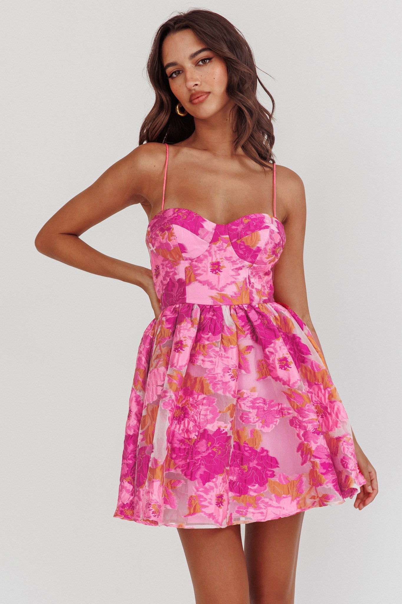 Belle Enchanted Jacquard Mini Dress in Pink 6