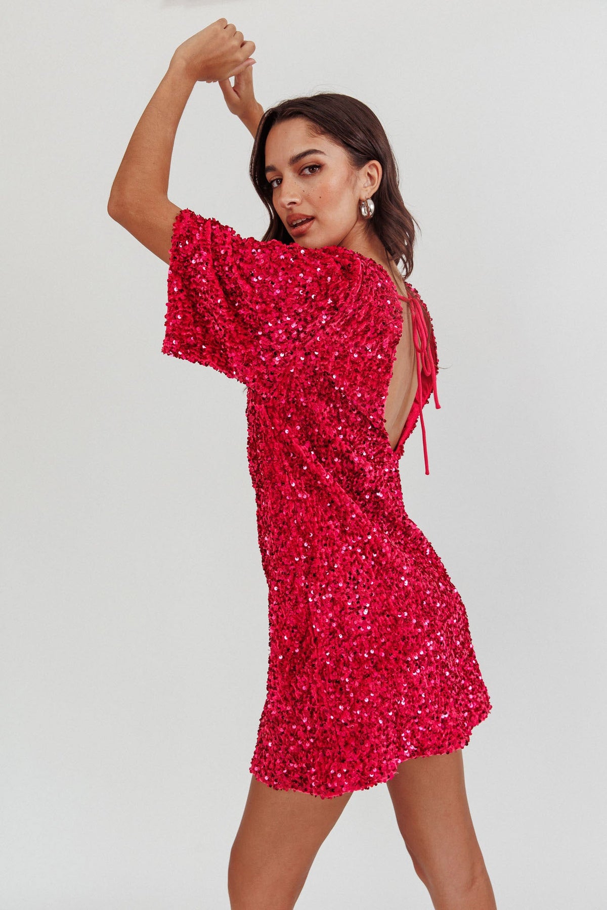 Valentina Backless Sequin Dress Fuchsia 2