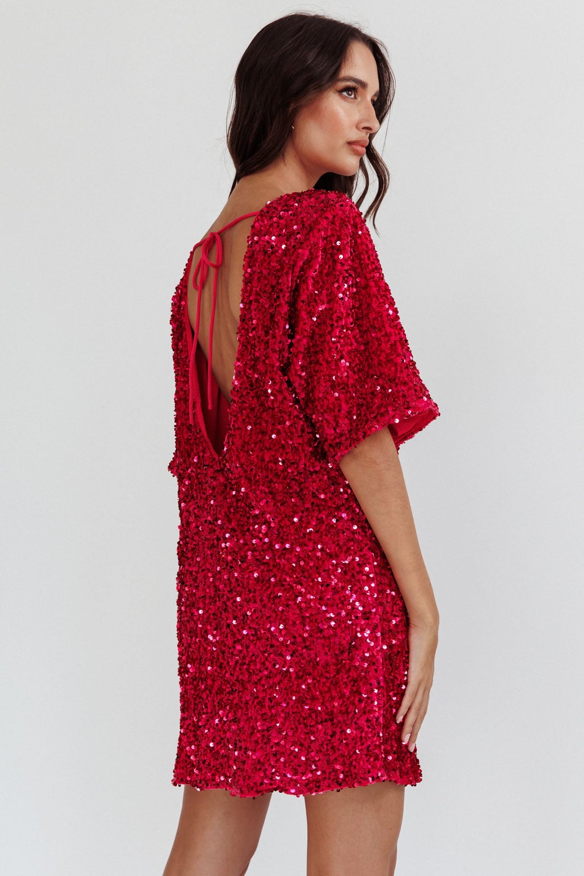 Valentina Backless Sequin Dress Fuchsia 3