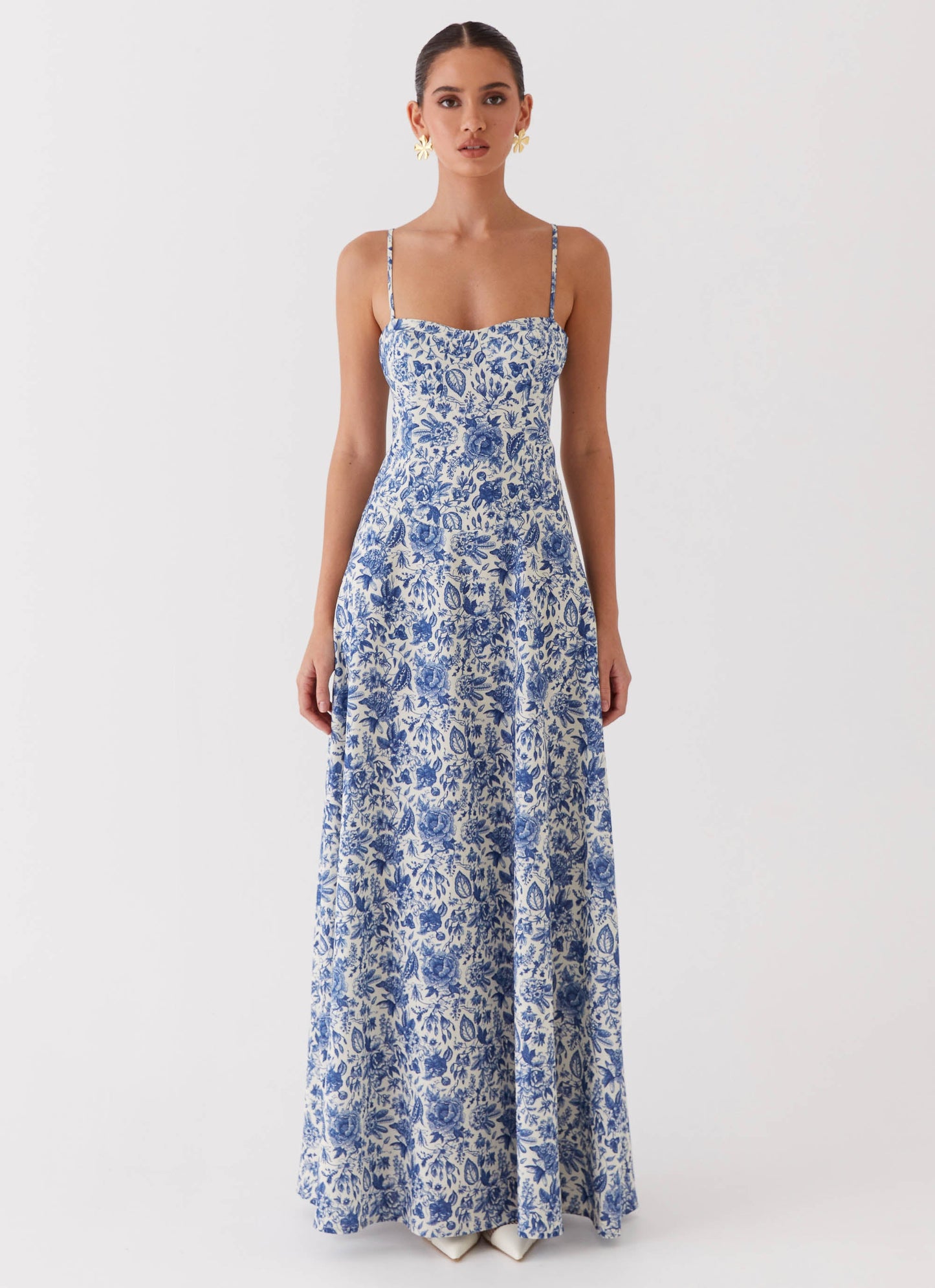 Angelina Linen Maxi Dress Blue Paisley 2